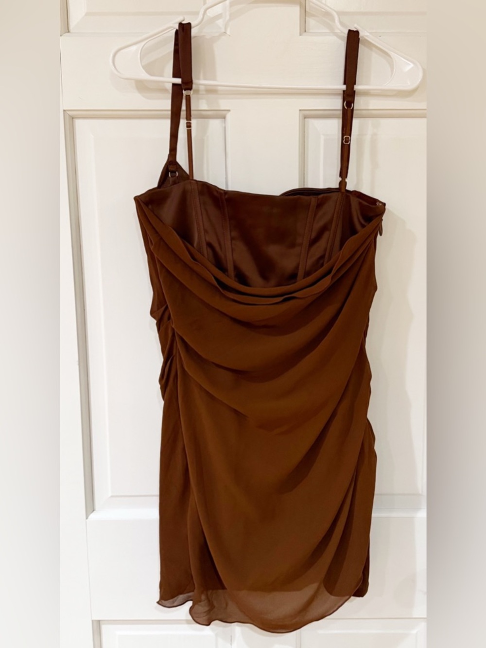Oh Polly Lunara Draped Corset Mini Dress in Chocolate Brown Size 6 - Picture 6 of 12